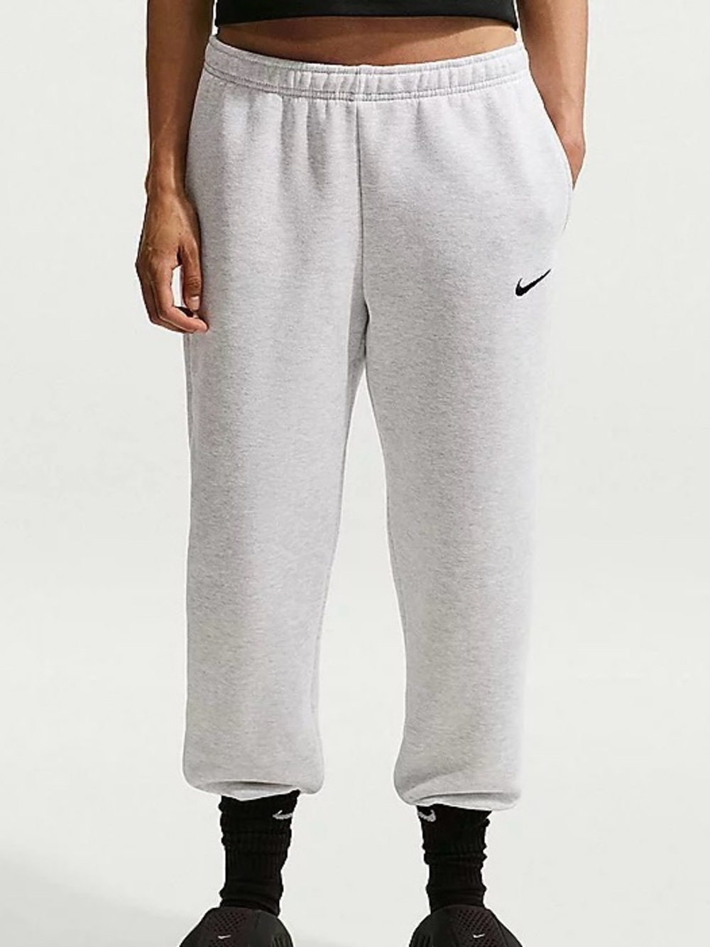 Nike Light Grey Fleece Joggers with Black Swoosh